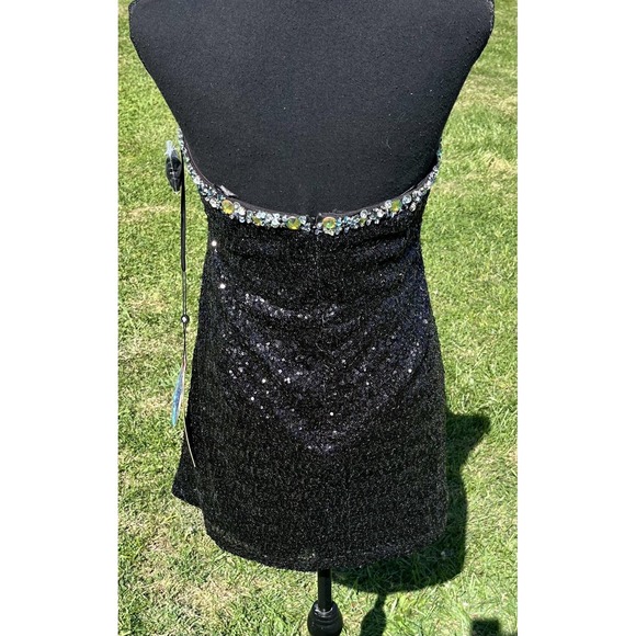 Alyce Paris Dress Womens 14 Black Sequin Beaded Strapless Sweetheart Mini Party - Picture 7 of 12